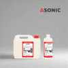 ASONIC AS-BIOX detergent in 1L, 5L, and 25L canisters for removing biological residues.