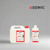 ASONIC AS-JEW detergent in 1L, 5L, and 25L canisters for ultrasonic jewelry cleaning.