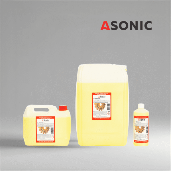 ASONIC AS-OXI detergent in 1L, 5L, and 25L canisters for rust and oxidation removal.